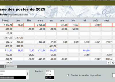Fenêtre analyse croisée des postes (ou rubriques)