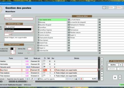 Gestion des postes (ou rubriques)