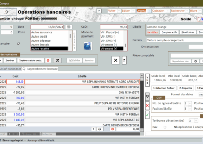 Fenêtre de la gestion d'un compte